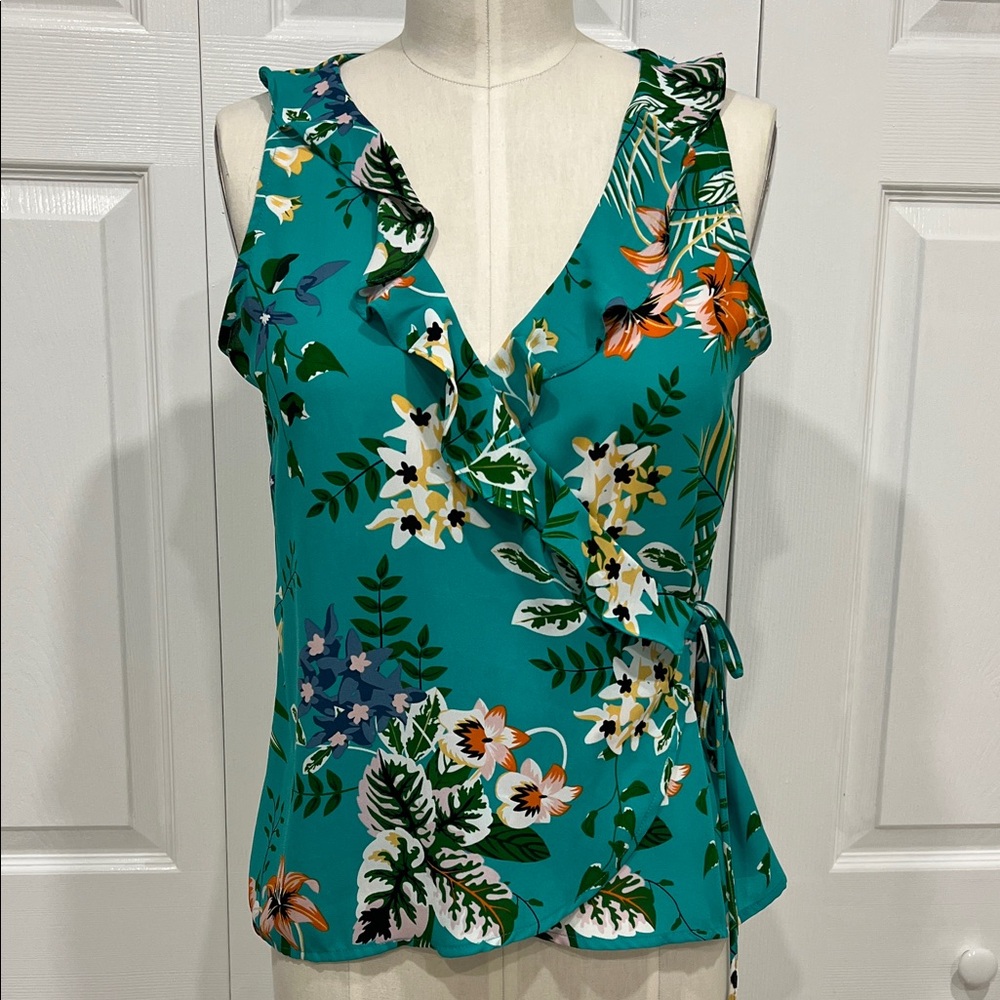 Violet & Claire Teal Floral Wrap Blouse